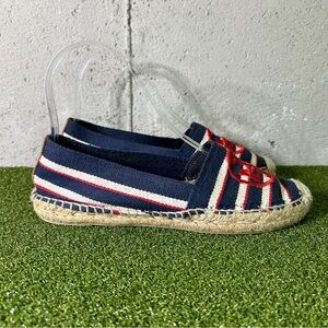 Tory Burch Striped Nautical Canvas Espadrille Flats Shoes Women’s 6